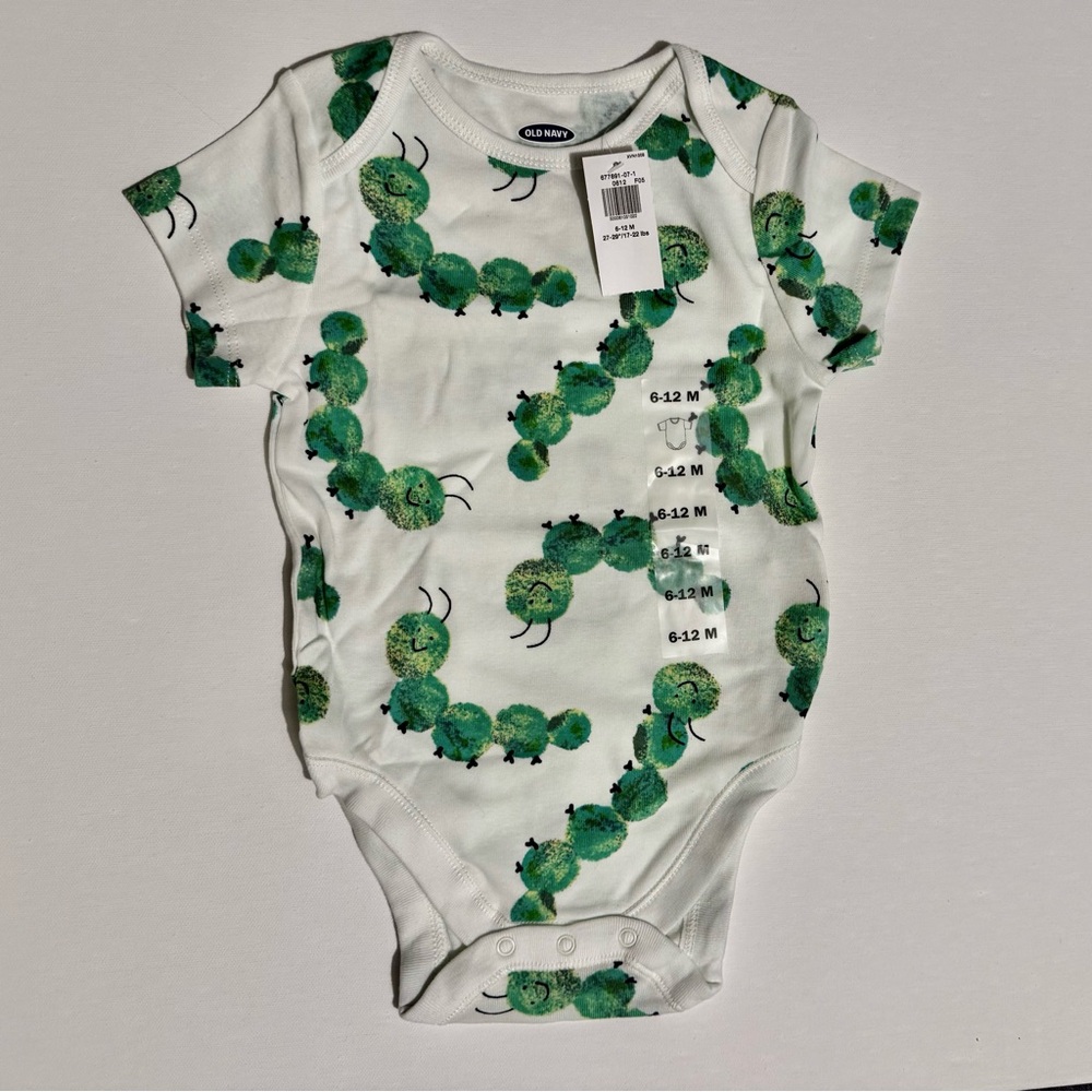 Old Navy Green and White Caterpillar Bodysuit
